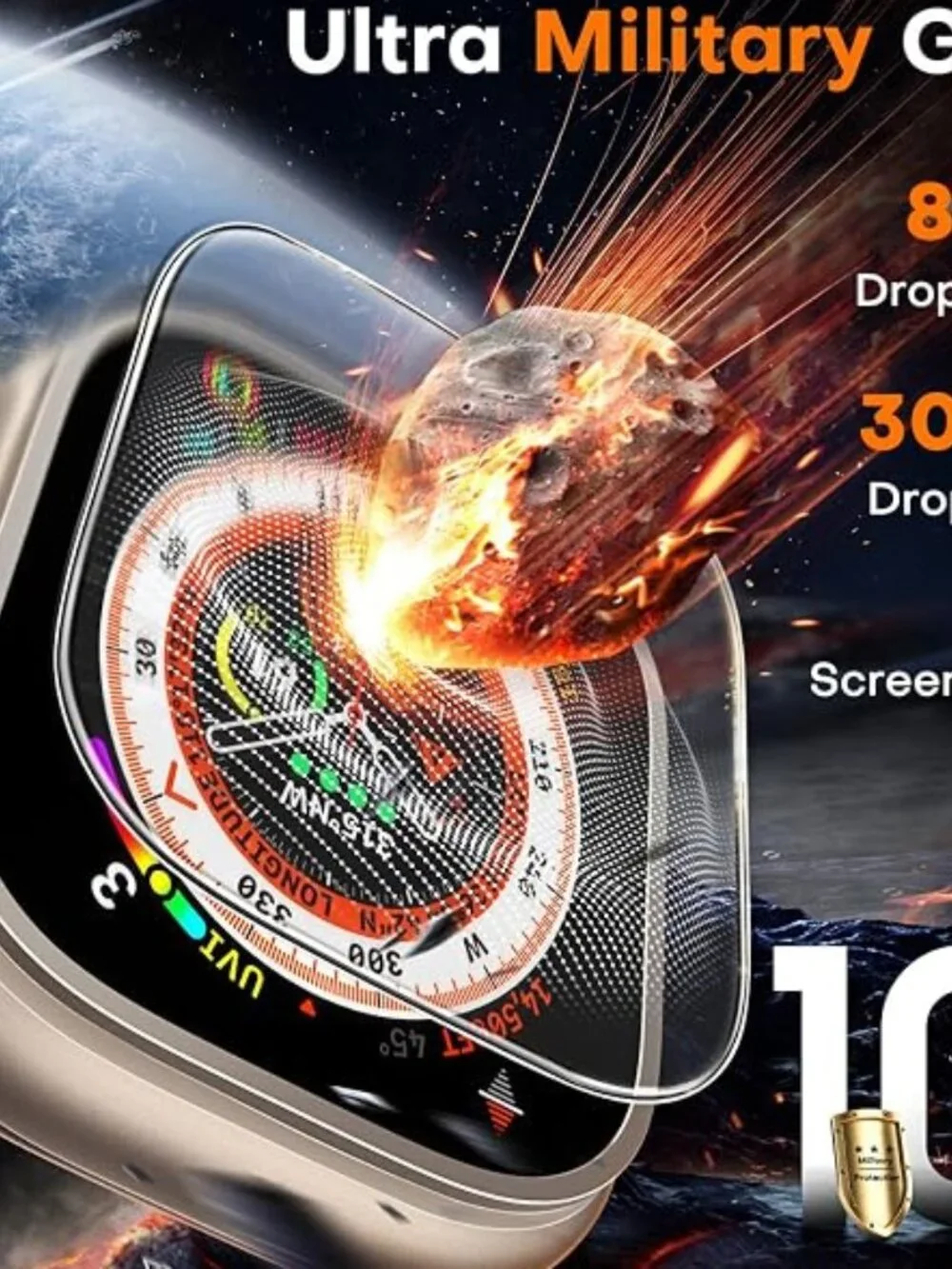 TOCOL 2 Pack for Apple Watch Ultra Case 49mm Tempered Glass Screen Protector